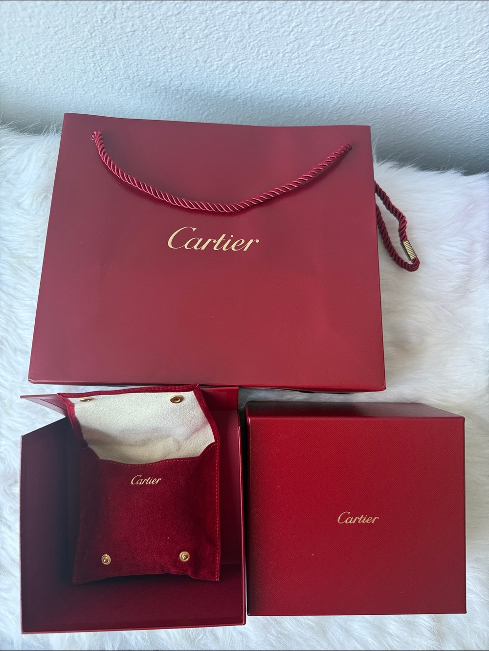 Cartier Travel/Jewellery Pouch in Red Gift Bag, and Box Set